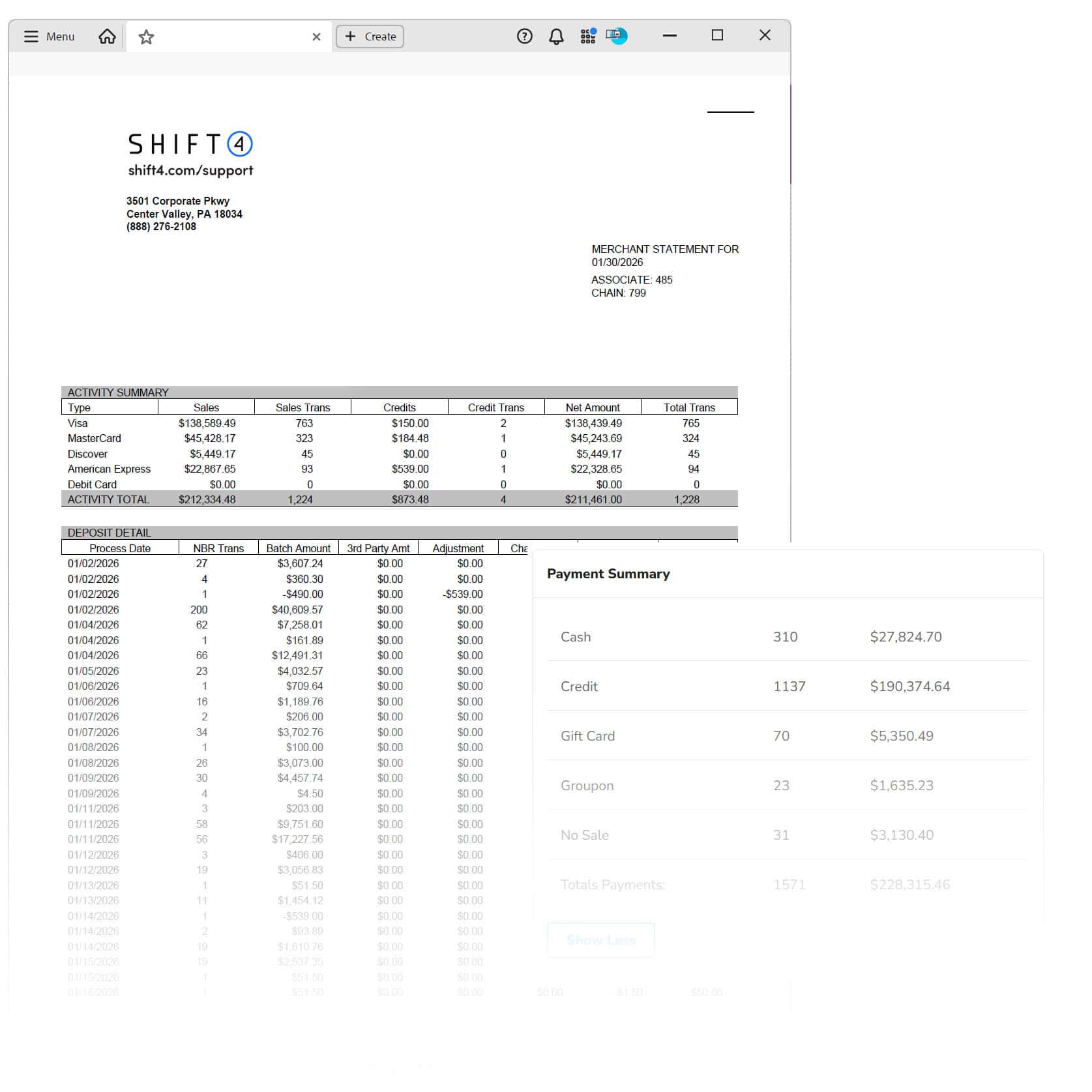 Shift4 Payment Processing Statement